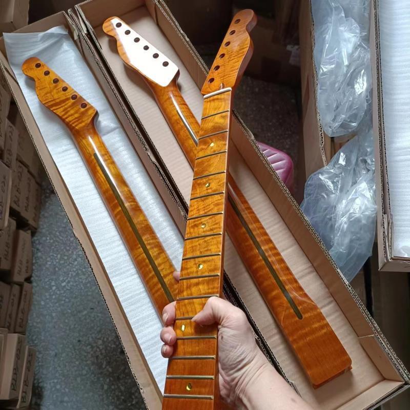 

1pc Roasted flame Maple Electric Guitar Neck part replacement 22 Fret 25.5 Inch Gloss Bone nut flame maple fingerboard abalone dot inlay