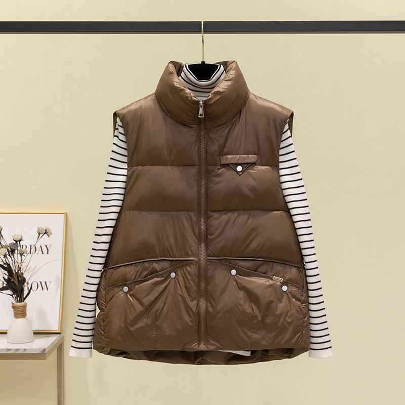 

Women's Vests 2022 Autumn And Winter Warm Down Jacket Vest Short Casual Stand Collar Rivets Loose With Matching Women, Khaki