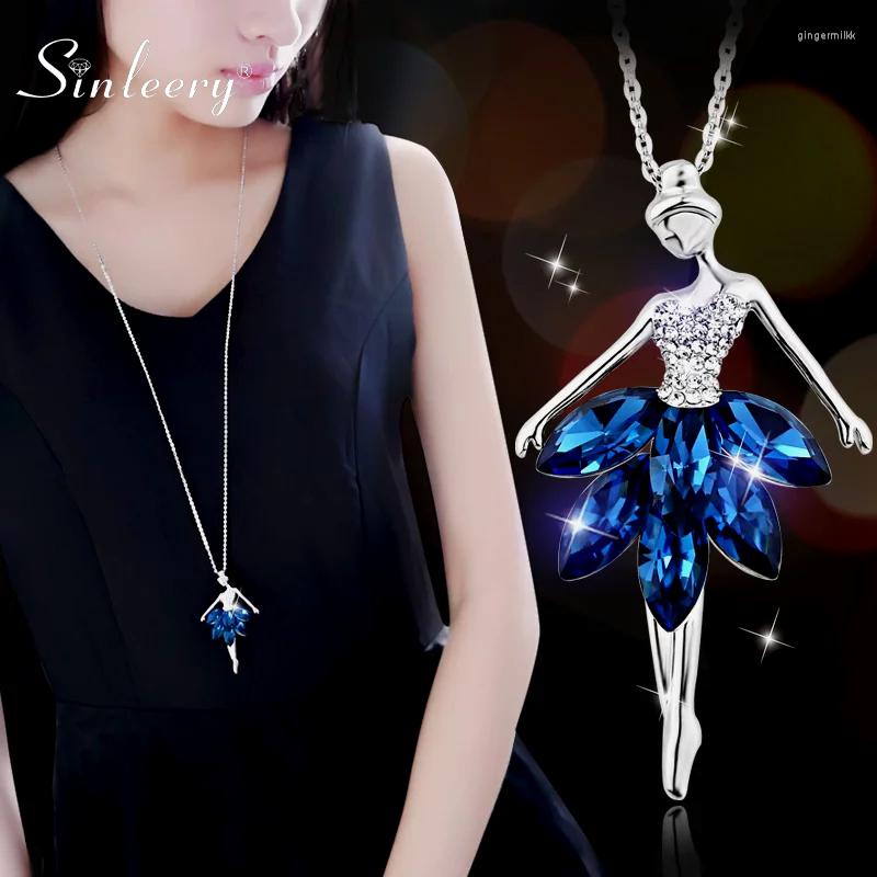 

Pendant Necklaces SINLEERY Charm Blue Cubic Zircon Skirt Dancing Angel Girl Long Necklace For Women Silver Color Chain ZD1 SSG