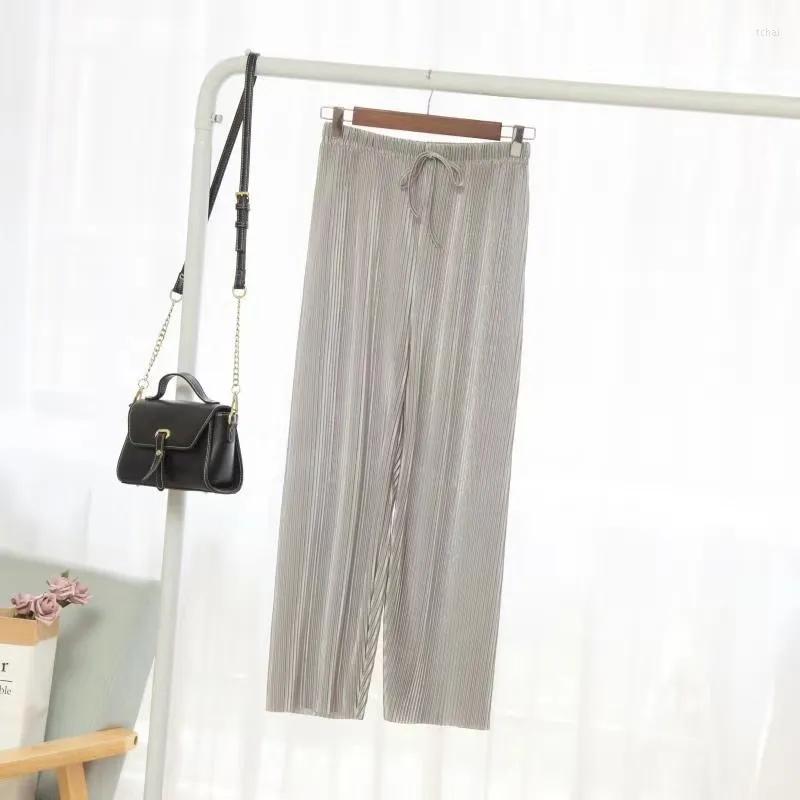 

Women's Pants Pleated Wide-leg Womens Spring Summer High Waist Drape Thin Ninth 2022 Loose Temperament Slim Paper, Khaki