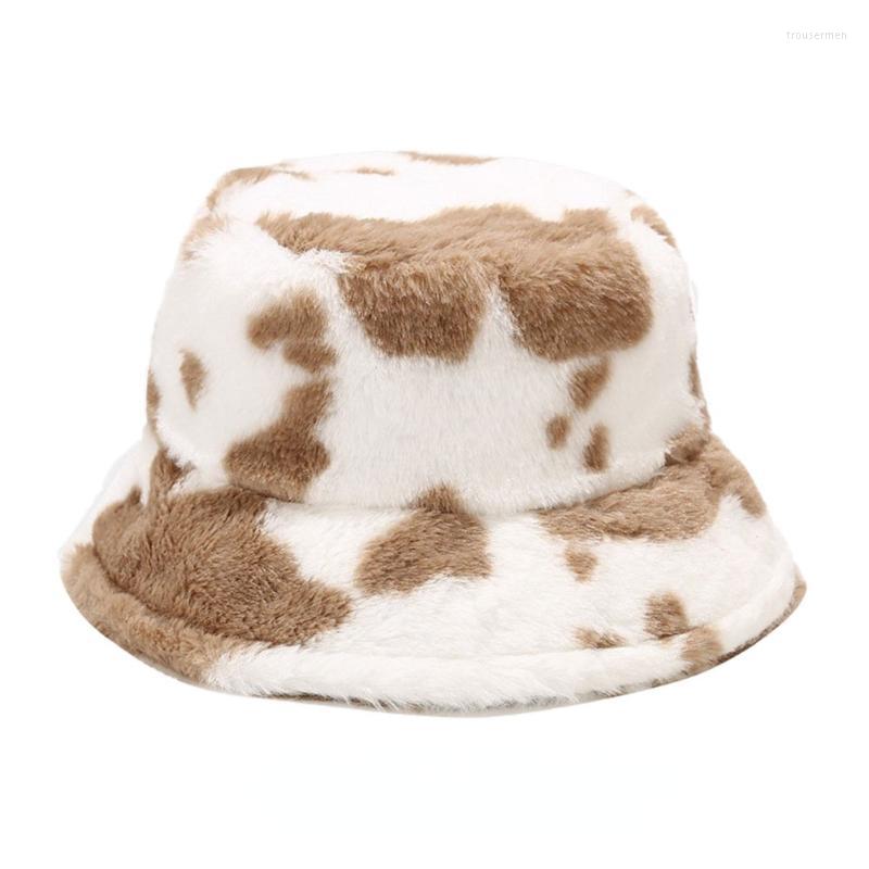 

Berets Winter Cow Print Bucket Hats Women Outdoor Warm Sun Hat Soft Velvet Furry Fisherman Cap Girl Fashion Panama HatBerets, Yellow