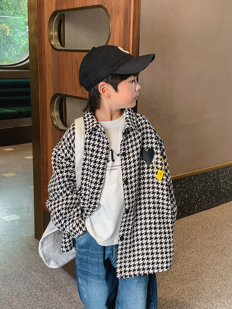 

Jackets Boys and Autumn Coat Children Clothes Fried Street Lapel Plaid Jacket Children s Fashion 221010, Black