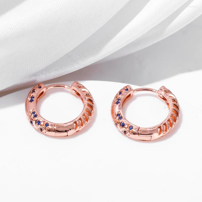 

Hoop Earrings ESSFF Luxury Rose Gold Color Blue Zircon Fashion Jewelry Russia Women/Lady/Girls/Female Love Gift Round Earings