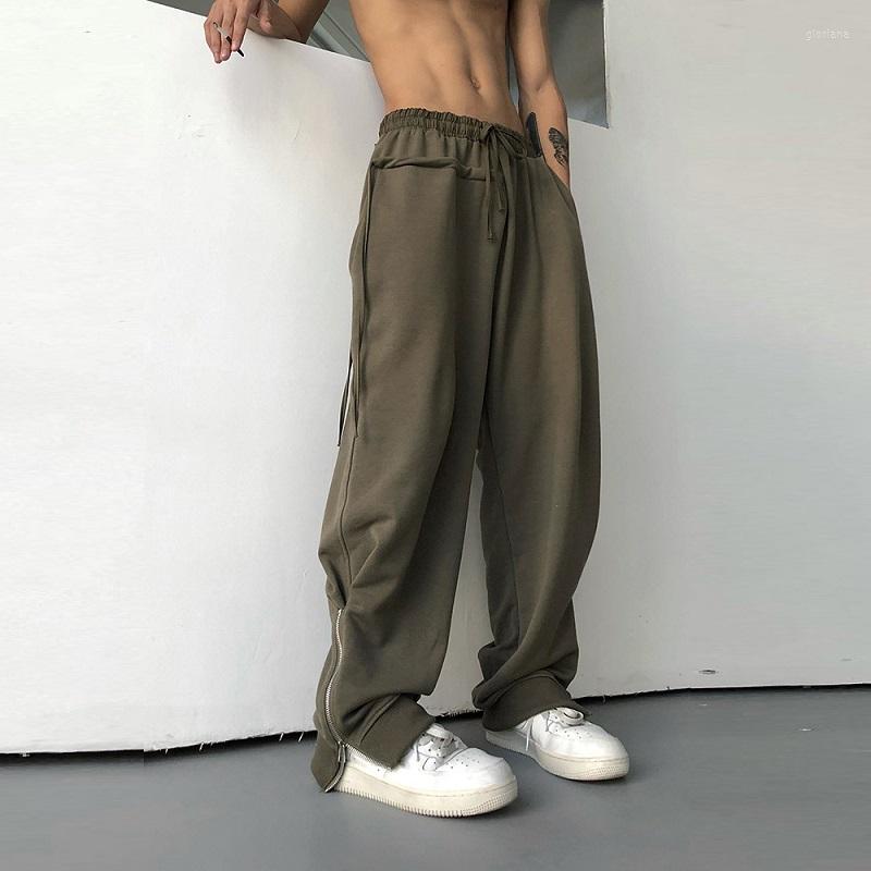 

Men's Pants Couples High Street Casual Sweatpants Spring And Autumn Waist Loose Thin Zipper Decoration Drape Wide Leg, Black