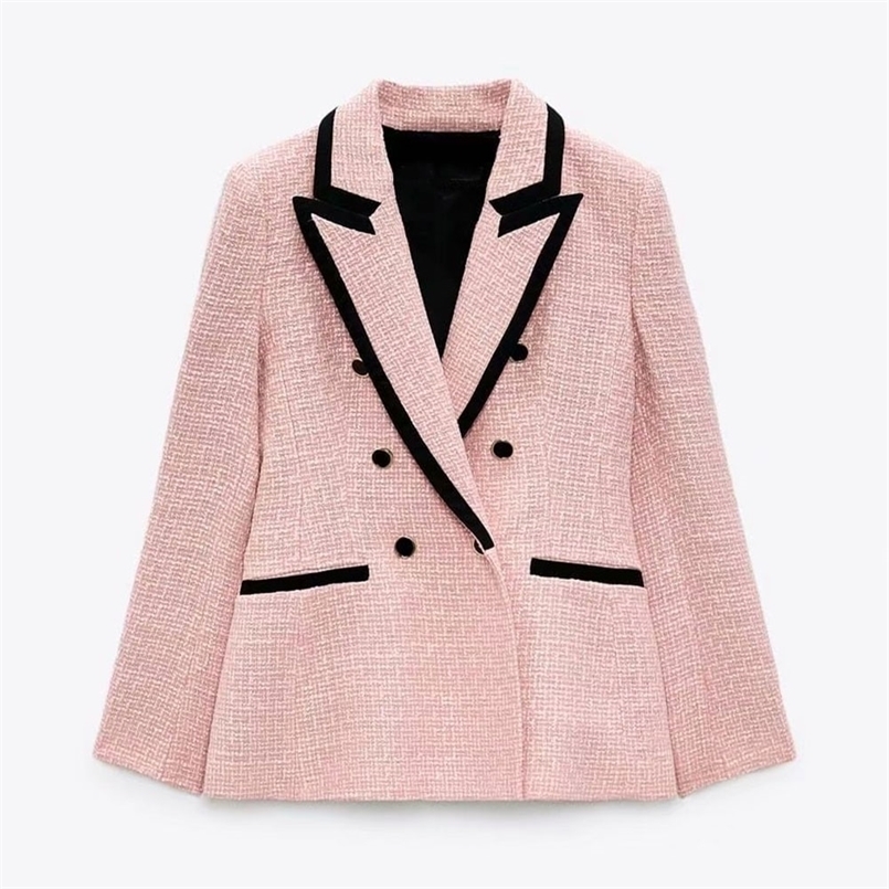 

Women's Suits Blazers DiYiG WOMAN Fall women's wear European and American style pink stitching slim fit all-match suit jacket 221010
