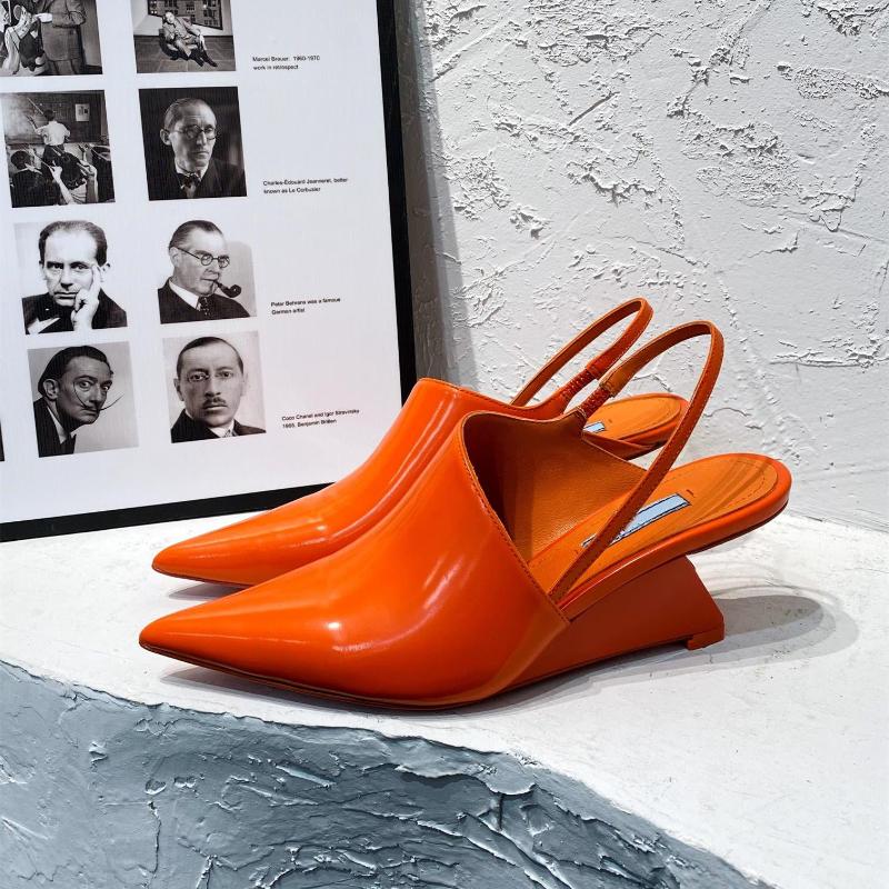

Sandals Shoes For Women Wedges Genuine Leather Pointed Toe Back Strap Elastic Band Woman Summer Runway Luxury Designer, Picture shown
