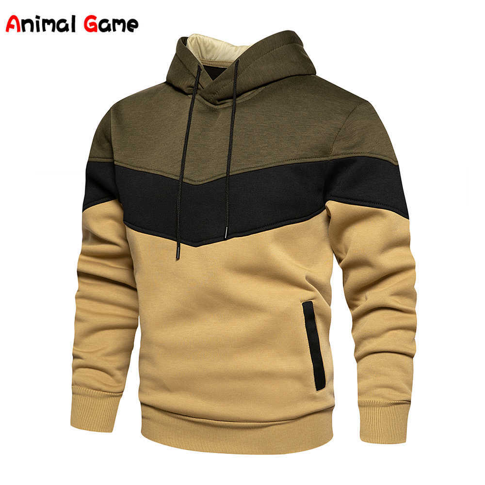 

Men's Hoodies Sweatshirts Warm Streetwear Male Fashion Autumn Winter Outwear Men's Patchwork Hooded Sweatshirt Hoodies Clothing Casual Loose Fleece Coats T221008, Army green