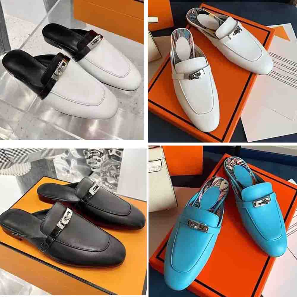 

22s Winter women Casual loafer slipper flats Loafers Calfskin leather low heel casual shoes luxury brands Metal Chain Shoe with box