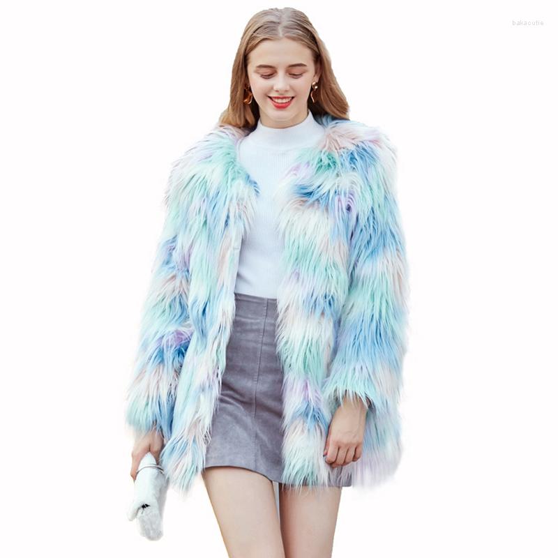 

Women' Fur ZADORIN Macaron Hairy Faux Coat Women Plus Size Bohemian Long Coats Fluffy Jacket Winter Outerwear, Blue