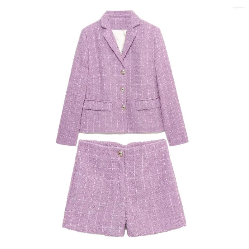 

Women's Tracksuits Jenny&Dave 2022 Autumn French Style Fashion Vintage Texture Casual Blazers Gold Buttons High Wasit Shorts Women Sets