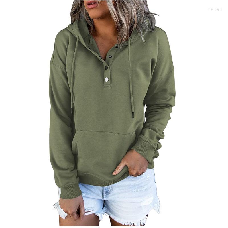 

Women' Hoodies Fashion Women Hooded Sweatshirts Streetwear Solid Color Button Neck Sport Casual Clothes, Black