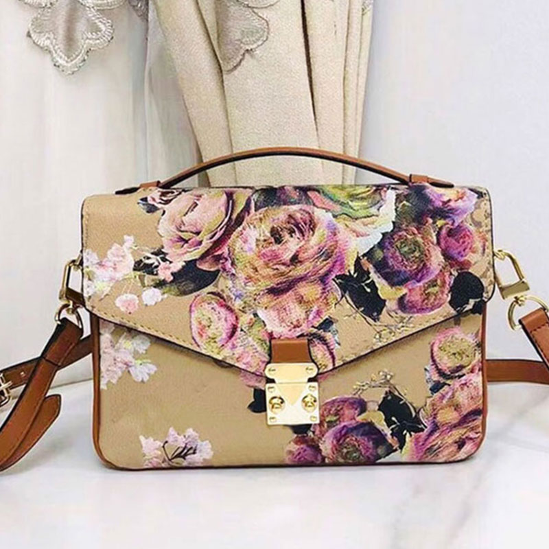 

Flap Crossbody Bag Shoulder Pochette Women Handbag Purse Color Floral Coated Canvas Leather S Lock Hasp Design Removable Strap Fashion Letter Large Capacity Pocket, Red