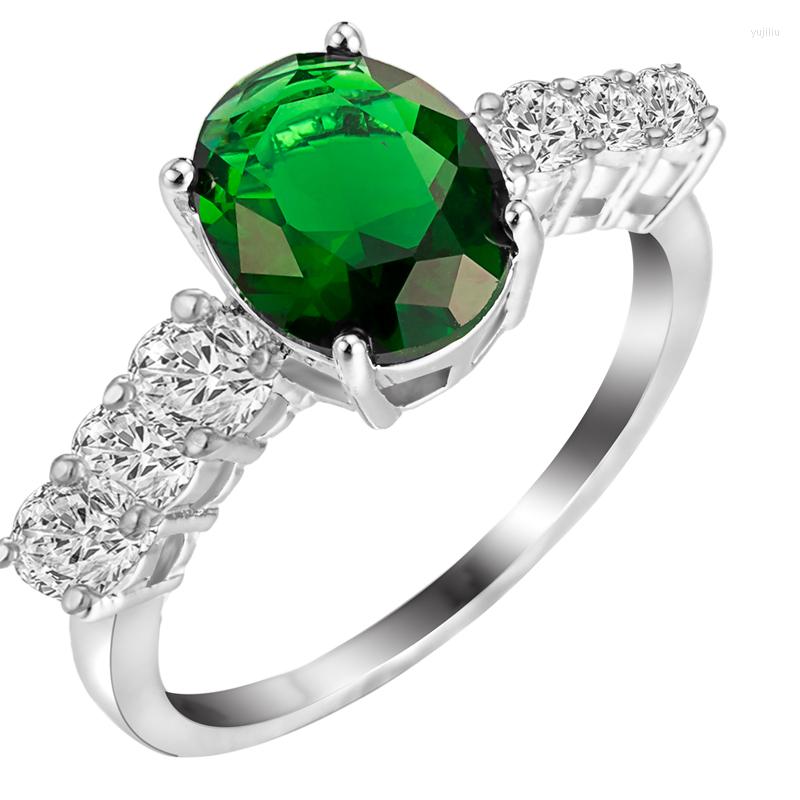 

Wedding Rings Charming 10mm Oval Sky Blue Green Zircon Silver Plated Argent For Women Ring US# Size #6 / #7 #8 #9 M03-J1809