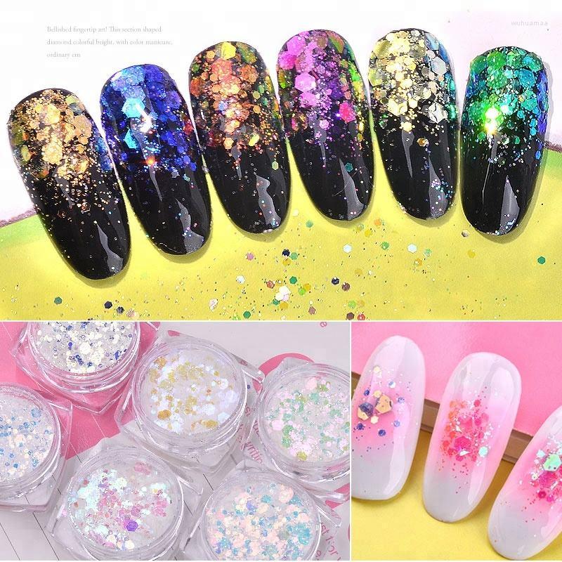 

Nail Glitter 2G Aurora Ultra-thin Hexagon Flakes Slice Sequins Glitters Mixed Sizes Sparkling Manicure Decorations