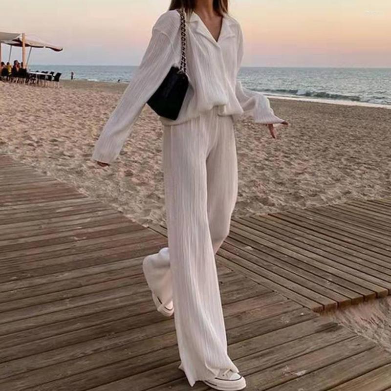 

Women' Two Piece Pants 2 Pcs/Set Women Blazer Sets Solid Color Long Sleeve Loose Type Lapel Shirt Trousers Set Womens Outfits Mujer, Rose red