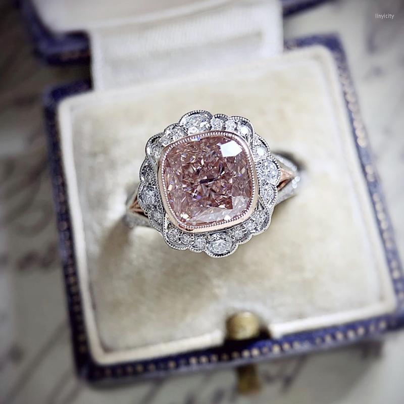 

Wedding Rings Exquisite Female Pink Square Rhinestone Ring Charming Women Engagement CZ Jewelry Romantic Valentine's Day Gift