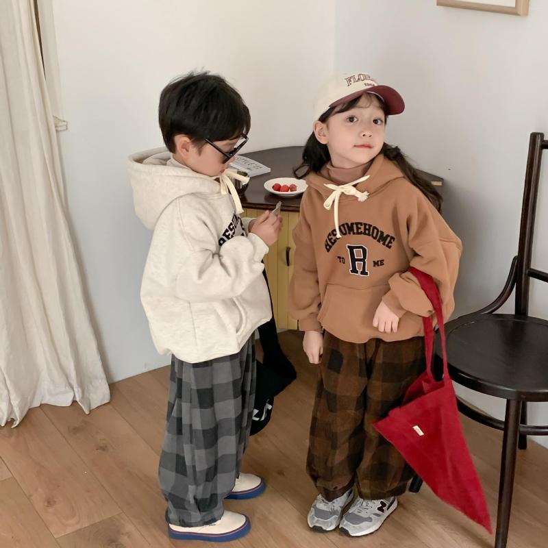 

Jackets 3928E Children Hooded 2022 Autumn Winter Letter Print Boys Sweater Casual Loose Pullover Cashmere Girl's Top, Khaki coat
