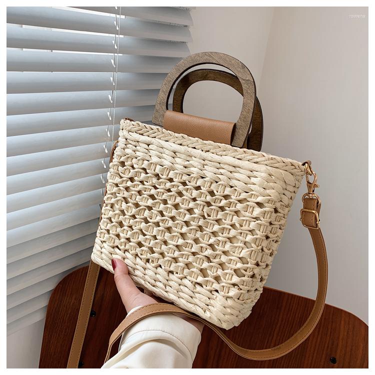 

Evening Bags Lizzytsu Summer Straw Bag Women Large Capacity Shoulder Handmade Woven Handbag Bohemia Vacation Beach Korean Crossbody, Beige