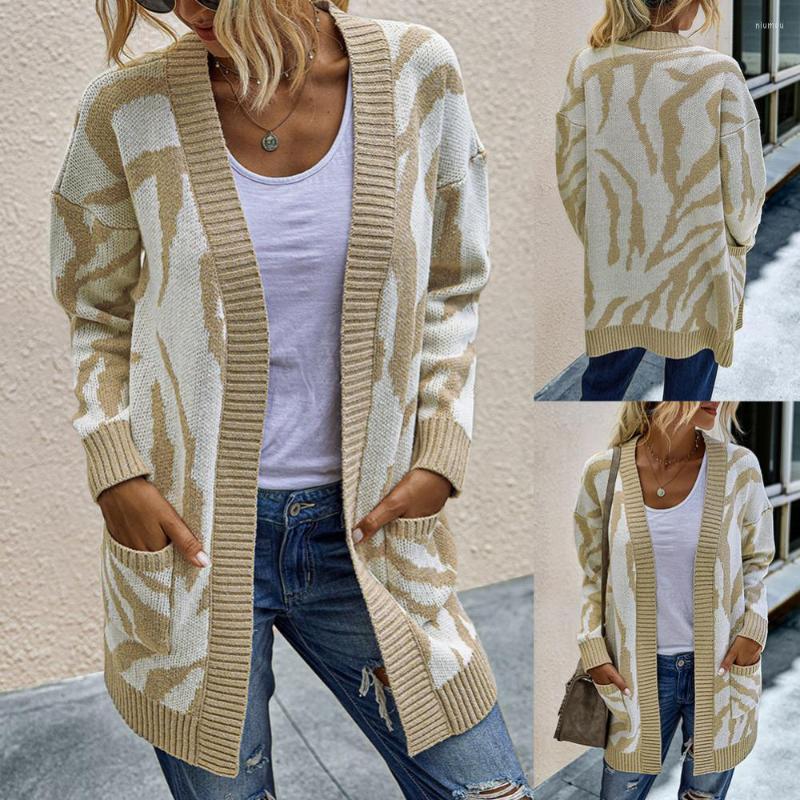 

Women' Knits Women Autumn Winter Open Front Pockets Long Cardigan Knitted Warm Sweater Coat, Khaki