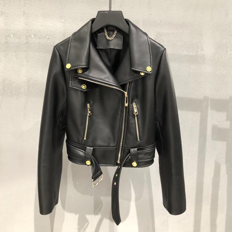 

Women's Leather 2022 Woman Coats Real Sheepskin Women's Motorcycle Jacket Female Windbreaker Genuine Short Overcoat, Black