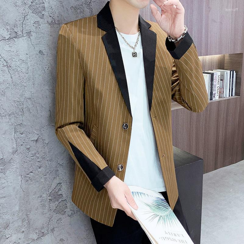

Men's Suits Stripe Suit Jacket Men Casual Slim Korean Fashion Mens Blazers Costume Homme Coats Elegant Jackets For Formal, Grey