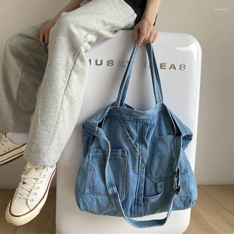 

Evening Bags DikizFly Denim Big Bag Women 2022 Casual Shoulder Female Shopping Large Capacity Travel Purse Handbags Crossbody, Light blue