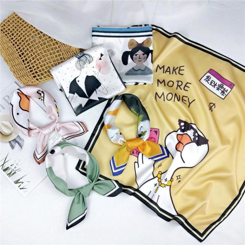 

Scarves Cartoon Print Hairband Neck Women Small Shawl Bandana Head Bag Scarfs Ladies 53 53CM Fashion Neckerchief Cute Hair Scarf