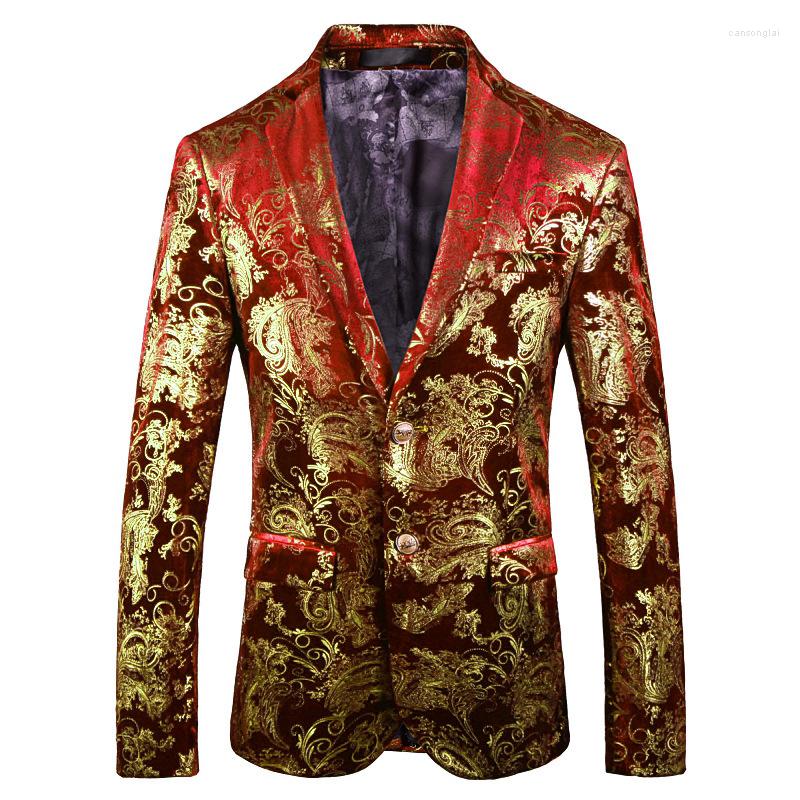 

Men's Suits 2022 Men's Bronzing Fashion Printed Suit Youth All-Matching Casual Floral Blazer For Men, Red gold