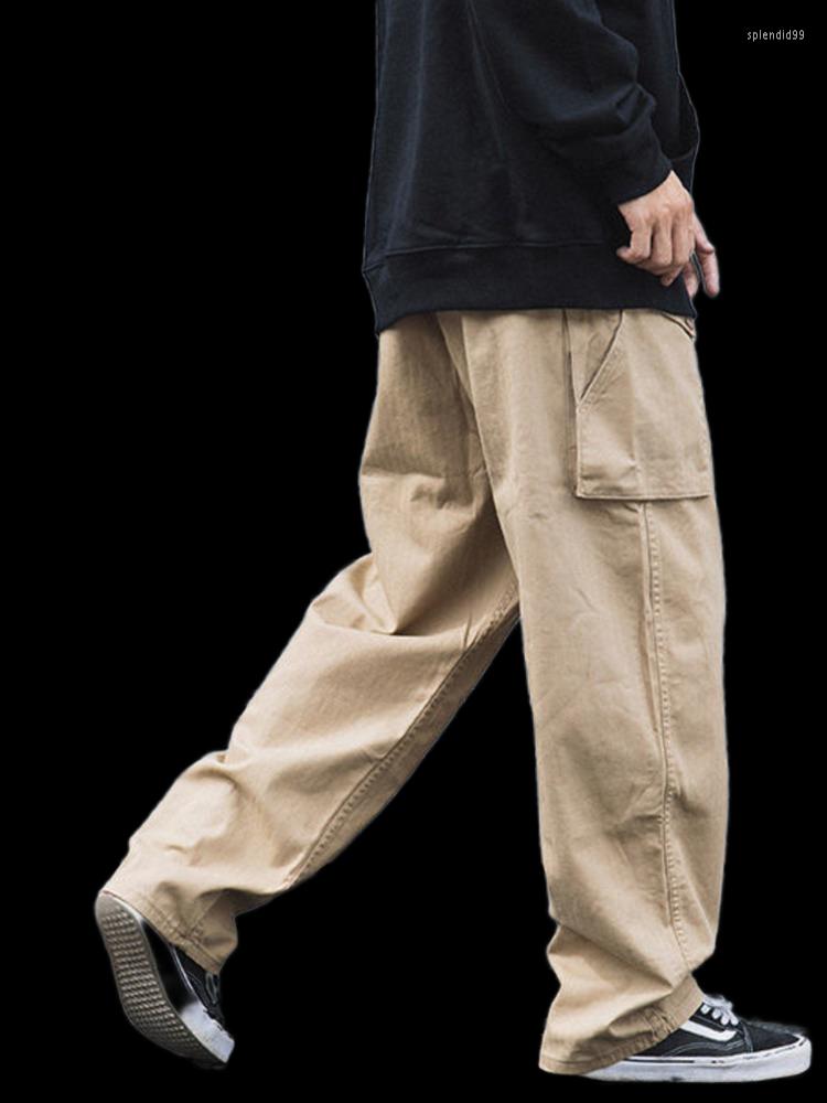 

Men's Pants Men Japanese Straight Cargo Solid Simple Retro Men's Loose Trousers Fashion High Street Casual Streetwear, Khaki
