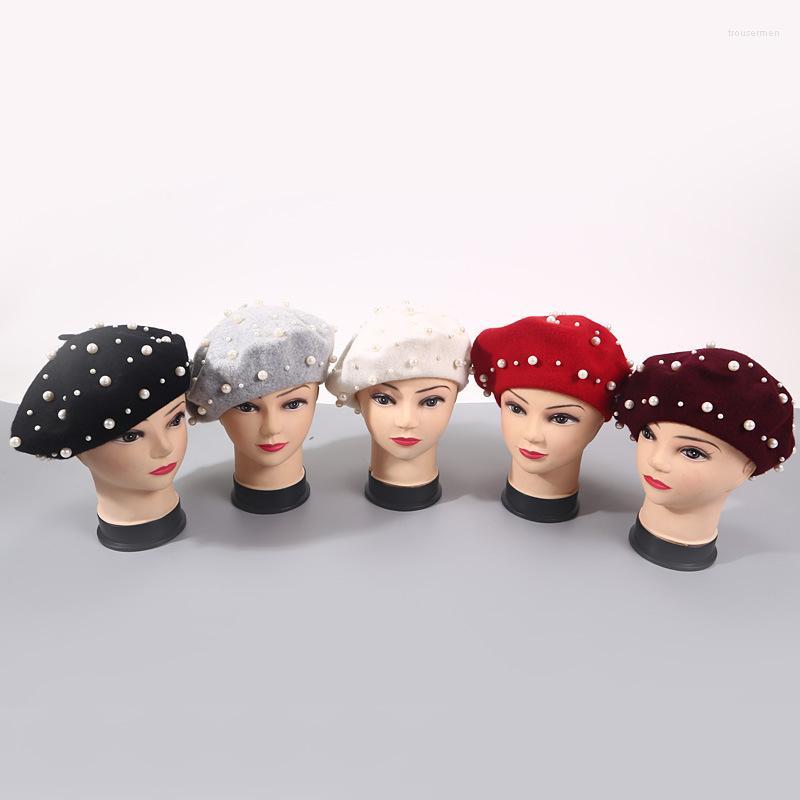 

Berets 1pc Fashion Pearl Wool Beret Hat Autumn Winter Elegant French Cap Women Soft Warm Beading Graceful Artist Painter CapBeretsBerets, 10