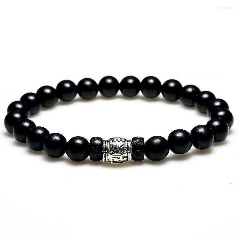 

Strand Ethnic Natural Ebony Wood With Om Mani Padme Hum Charm Unisex Tibetan Buddhist Handmade Lucky Stretch Bracelet Men And Women