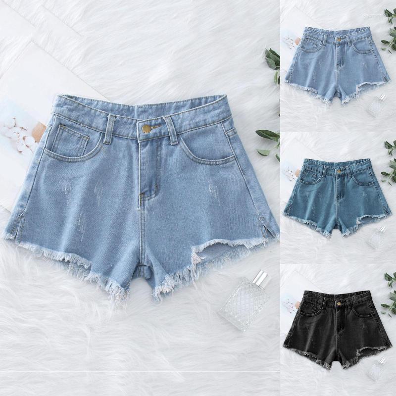

Women' Shorts Women' Women' Denim 2022 Summer Ladies Clothing High Waist Jeans Fringe Frayed Ripped Casual With Pockets, Black