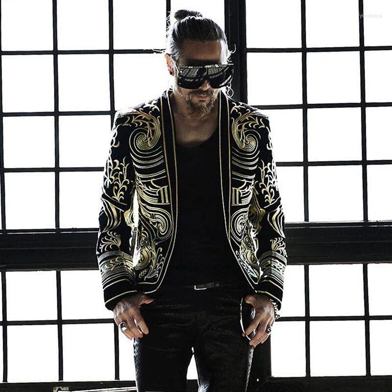 

Men's Jackets -3XL Men Blazer Black Embroidery Coat Jacket Male DJ Singer Slim Stage Costume Plus Size, Picture shown