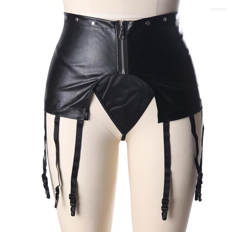 

Belts Punk Leather Harness Fashion Garter Cage Waist Pack Hip Stockings Suspender With Thong Sexy Lingerie Goth Dance Rave Wear, Black