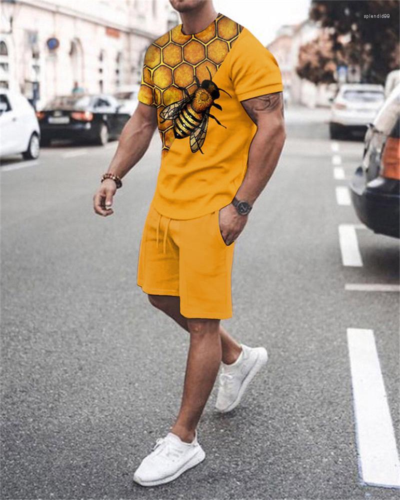 

Men's Tracksuits Men's Sports Suit T-shirt Shorts Sportswear 2 Piece Set 2022 Summer Bee 3d Printing Pattern Short Sleeve Tracksuit