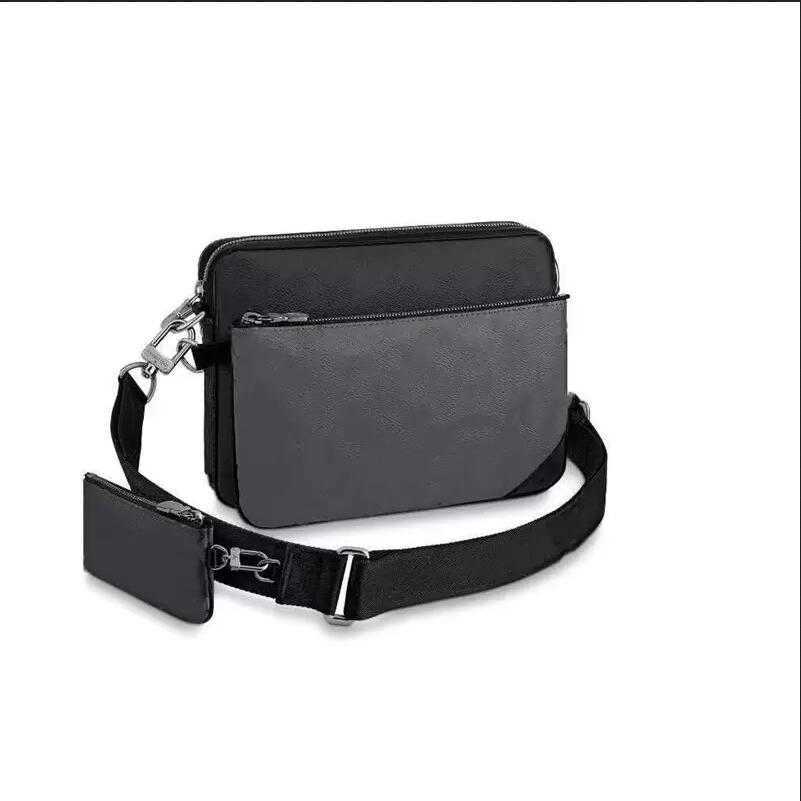 

HH Real Leather Black Gray Trio 3Pcs Messenger Bag Top Quality Men Women Shoulder Crossbody Bags Designer Handbags Luxury Pochette Lady, Black love flower