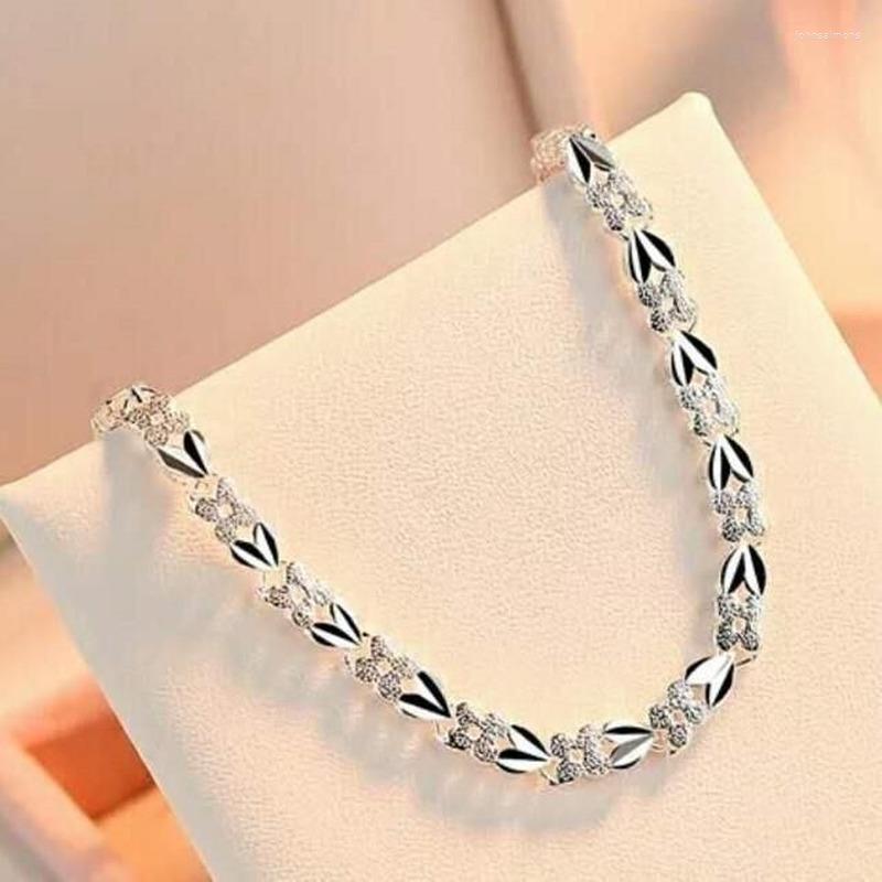 

Link Bracelets Silver Plated Heart For Women Wedding Lady Noble Pretty Jewelry Fashion Nice Chain 20cm 8inch