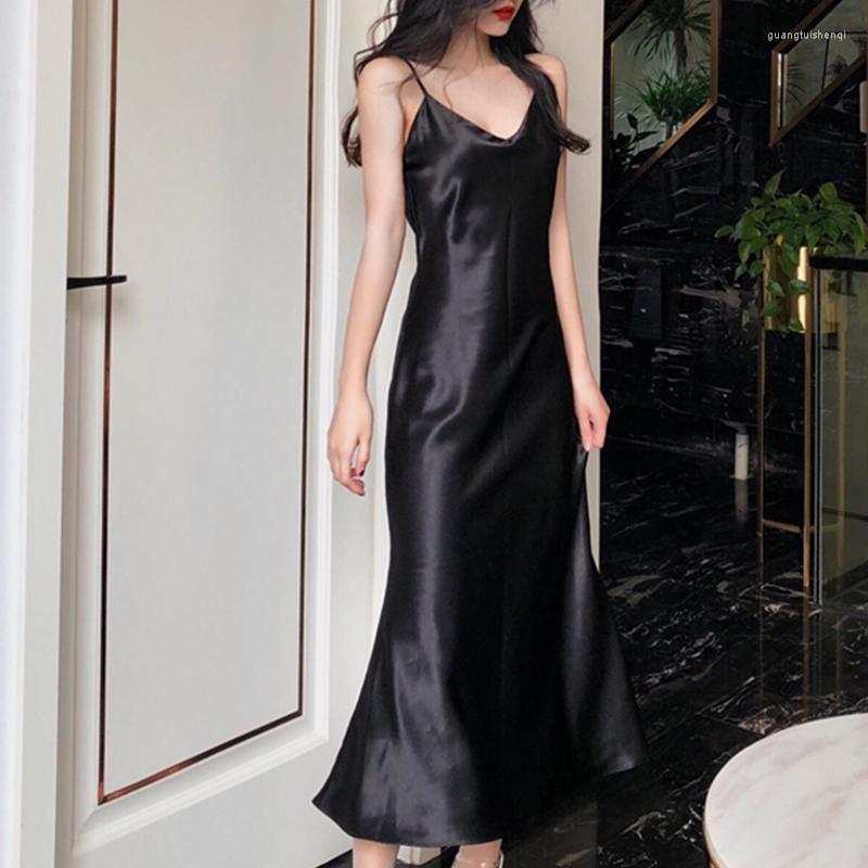 

Casual Dresses Women' Satin Suspender Sexy Dress Solid Straight Pajamas Party Elegant Summer Spaghetti, 02