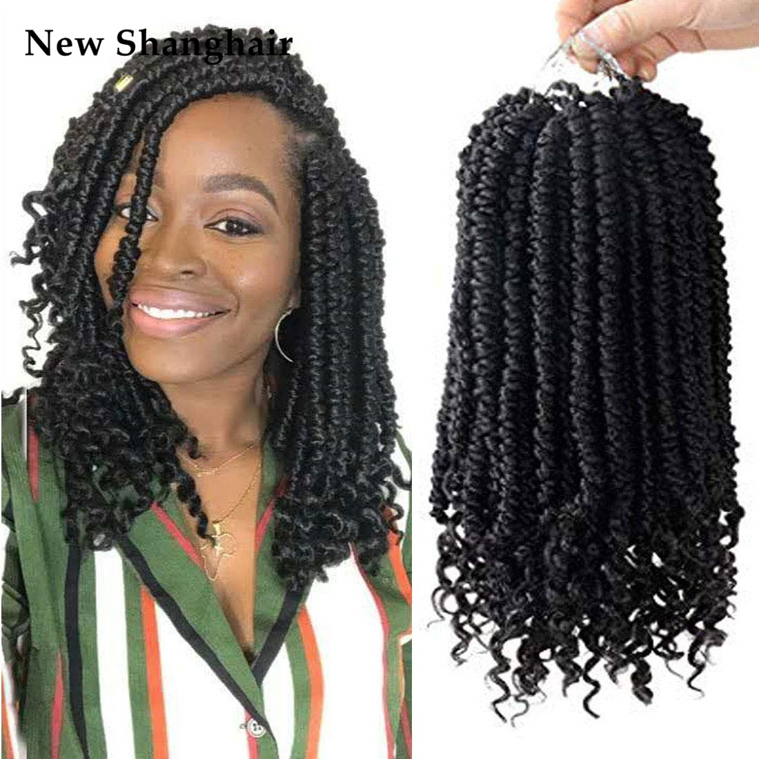 

Spring Senegalese Twist Crochet Hair Braids Curl End Crochet Hair for Black Women 12 Inch Bomb Twist Synthetic Fluffy Spring Twist Crotchet Hair BS27, 1b#