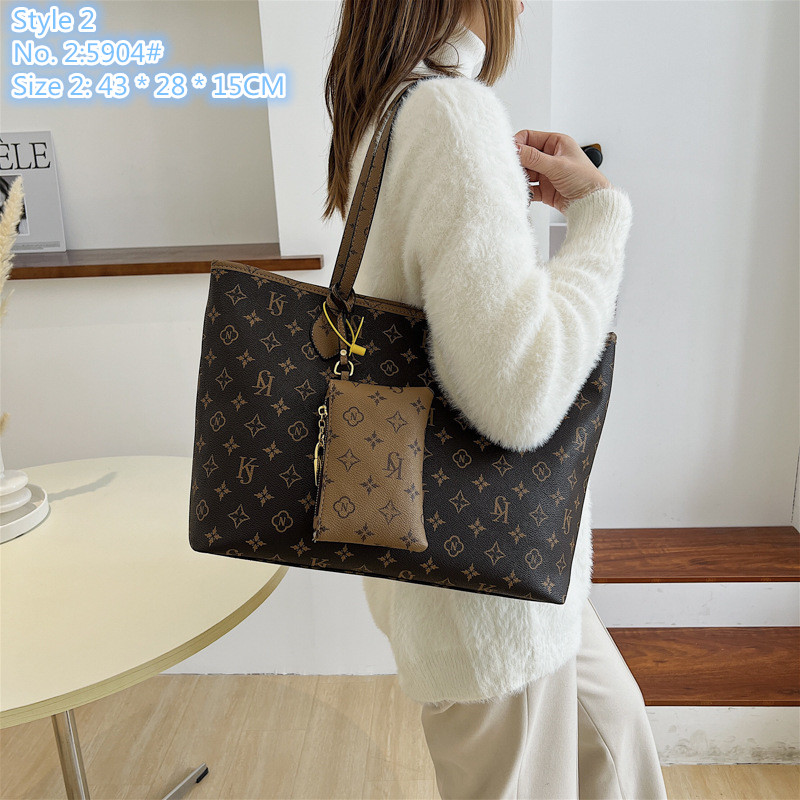 

Wholesale factory ladies shoulder bags 2 styles street trend two-piece fashion backpack elegant retro printed tote bag large-capacity contrast leather handbag, Brown-5904#-style 2-kj