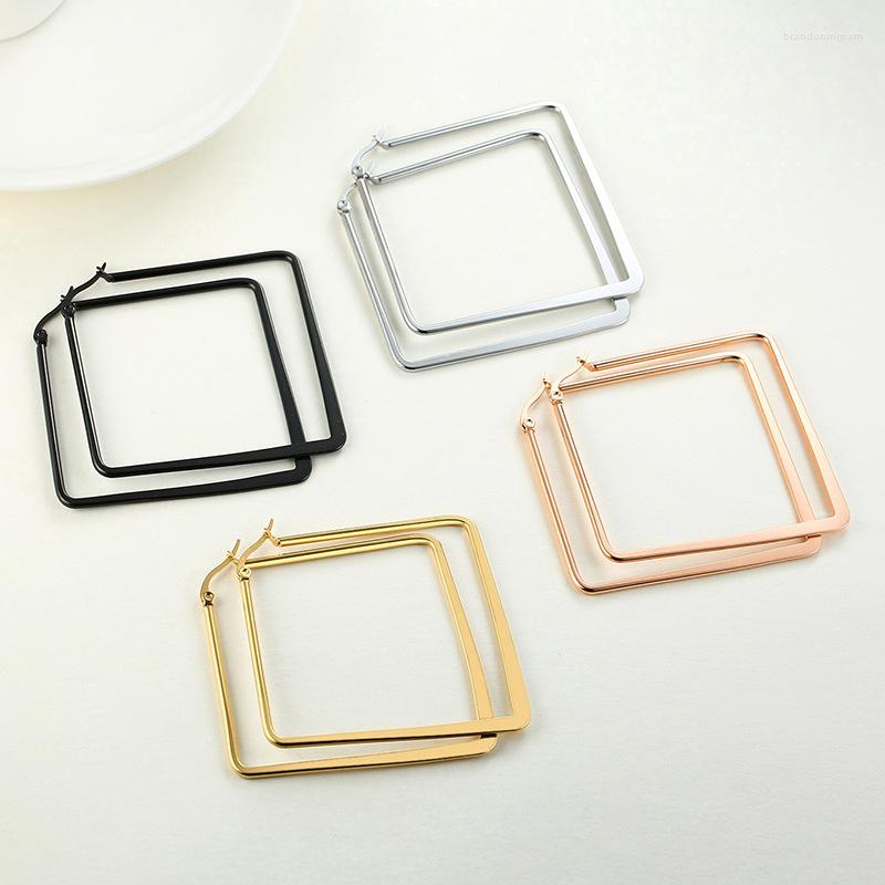 

Hoop Earrings Stainless Steel Geometric Glossy Big Rose Gold Square Women's Fashion Jewelry