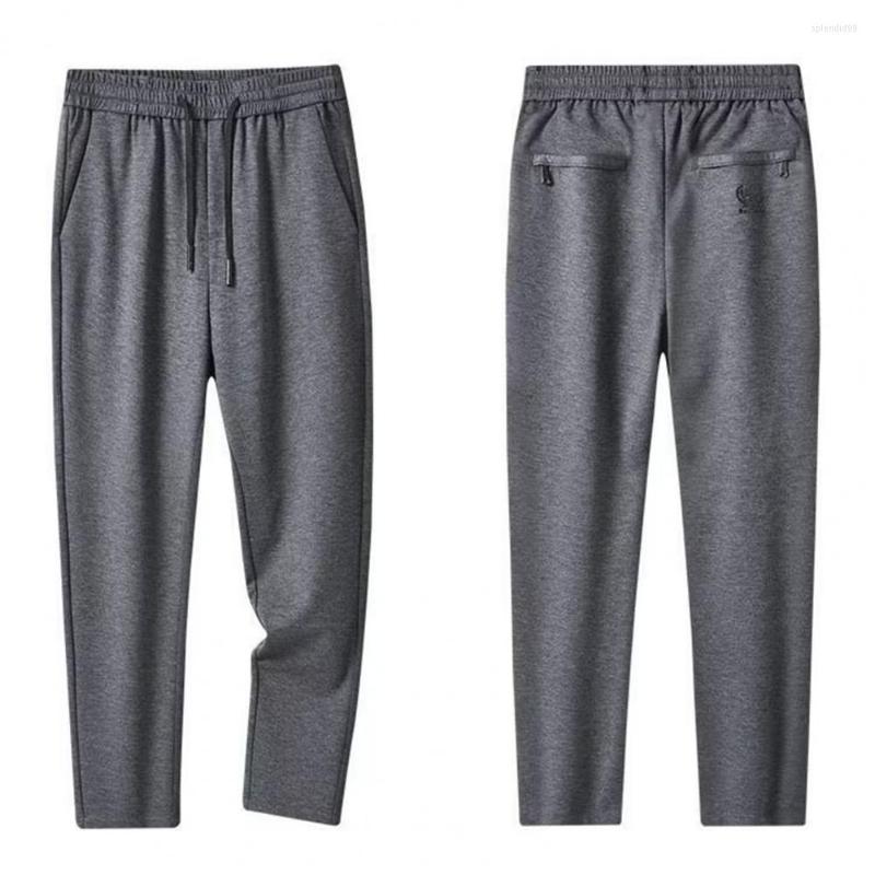 

Men's Pants Men Trousers Solid Color Work Drawstring Plush Lining, Black