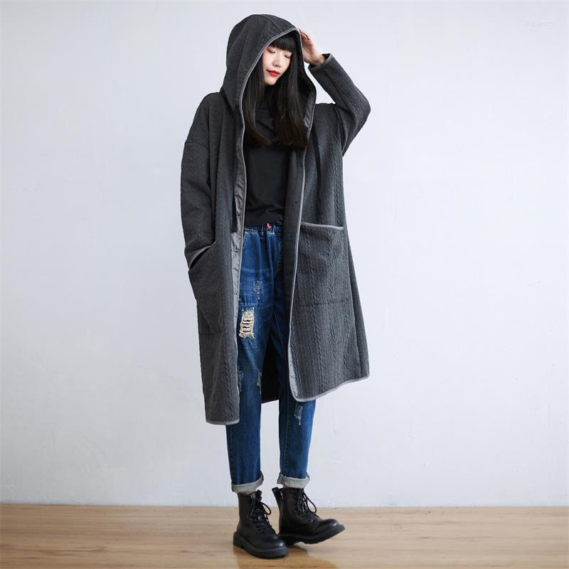 

Women's Trench Coats Women Loose Hooded Coat Outerwear Ladies Vintage Topcoat Female 2022 Tops, Gray