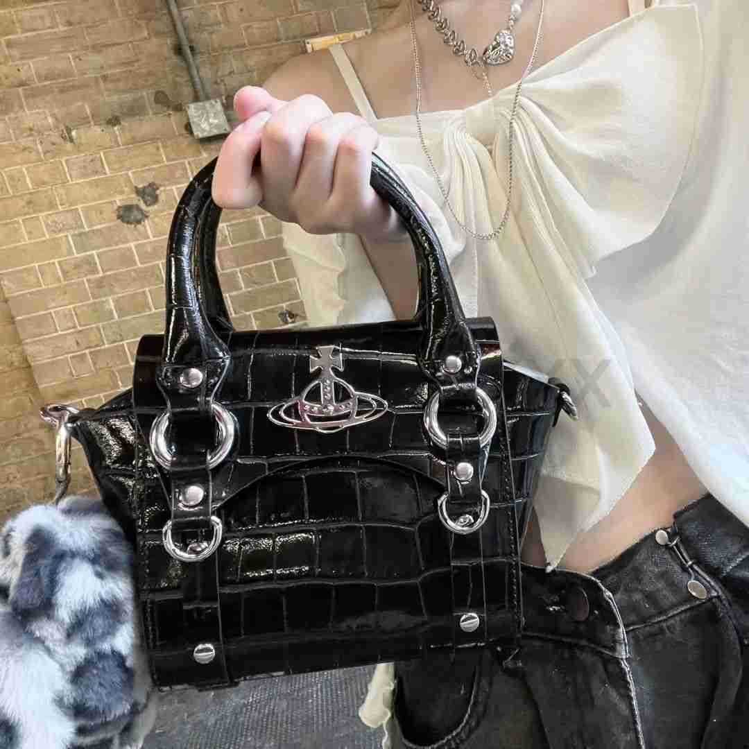 

bag Westwood Queen Mother Saturn Betty Crocodile Pattern Patent Leather Punk Dumpling Bun, Black