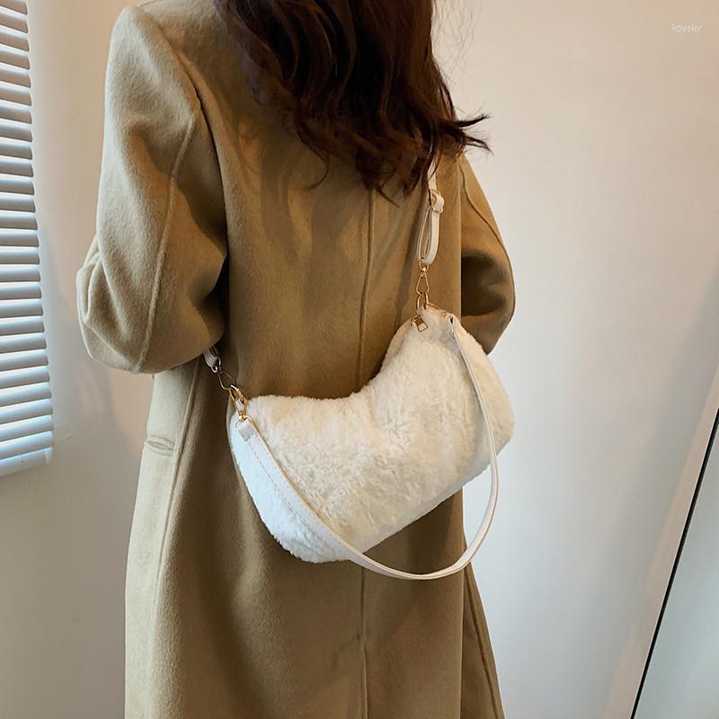 

Evening Bags Women's Shoulder Bag Winter Fur Plush Handbag Messenger Pu Faux Soft Warm Chain Crossbody Female Fluffy, White