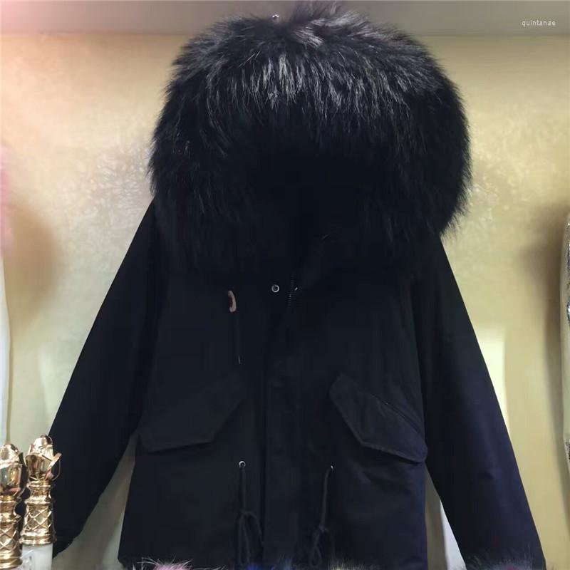 

Women' Fur Mr Pure Black Parka Winter Real Coats Mrs Jacket Long/short Style Hooded Coat, Long style