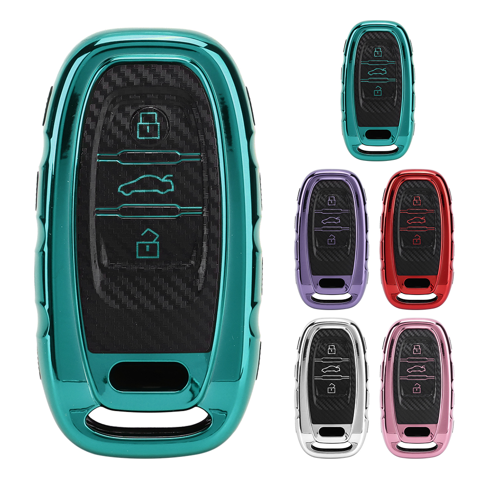 

Car Remote Key Fob Case Shell TPU Carbon Fiber Style Protective Cover Fits for A3 A4 S4 S5, Green