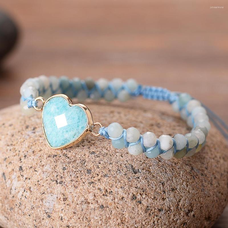 

Charm Bracelets Faceted Amazonite Heart Lovers Handmade Braided Stones Bangles