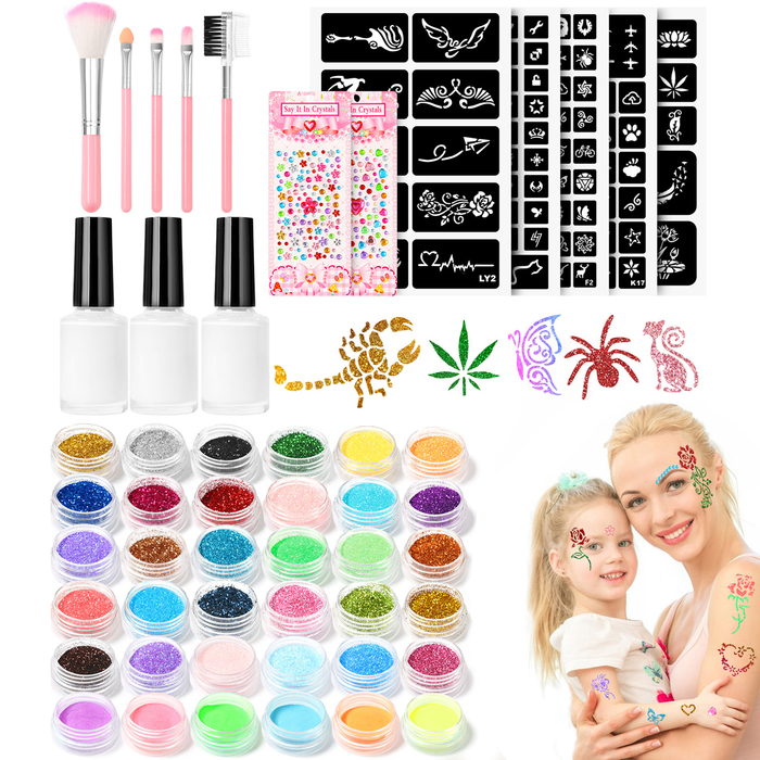 

Temporary Tattoos Halloween Glitter Sticker 36 Colors Waterproof Stickers With 5 Brushes 3 Body Make up For Party Birthday 221010