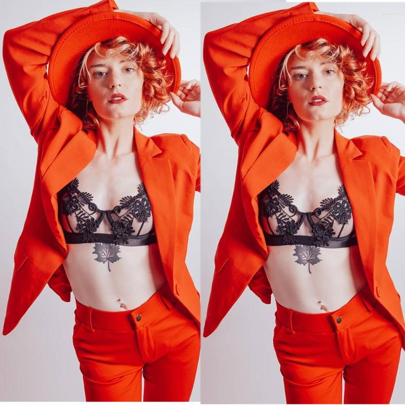 

Women's Two Piece Pants Fashion Elegant Orange Suits Sexy Notched Lapel One Button Custom Made Female Jacket Slim Fit Office Lady Poshoot, Black